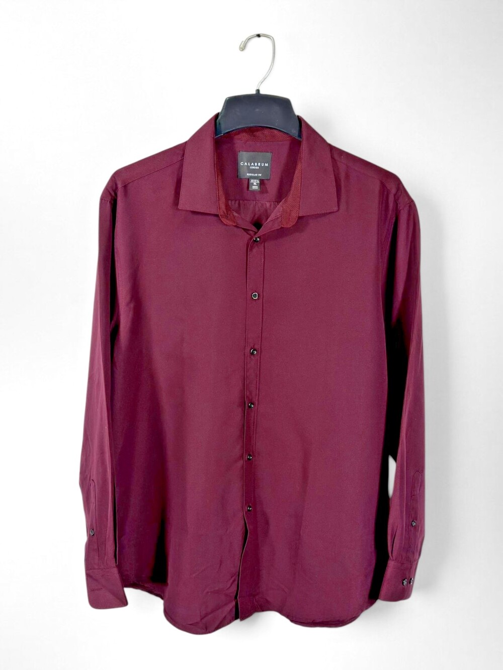 Calabrum London Men XL 17-17.5 Burgundy Regular Fit Long Sleeve Dress Shirt